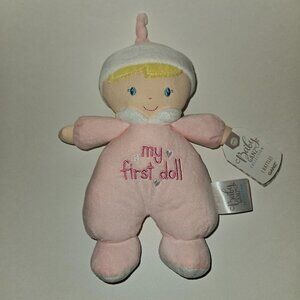 NEW Baby Ganz Pink My First Doll Plush Lovey Rattle 10" Toy Blond Hair Blue Eyes